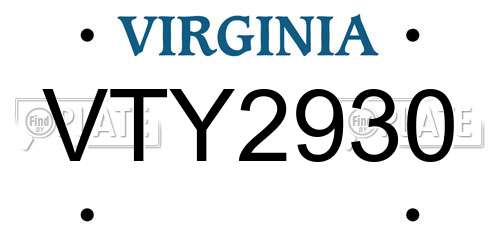 VTY2930 Virginia License Plate