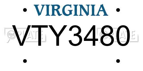 VTY3480 Virginia License Plate