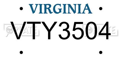 VTY3504 Virginia License Plate