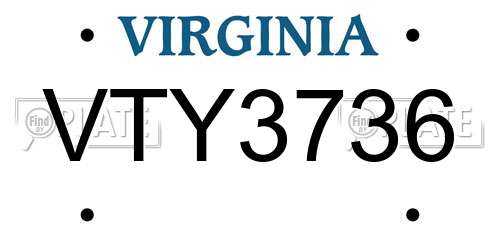 VTY3736 Virginia License Plate