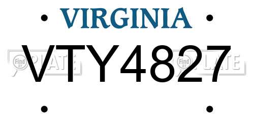 VTY4827 Virginia License Plate