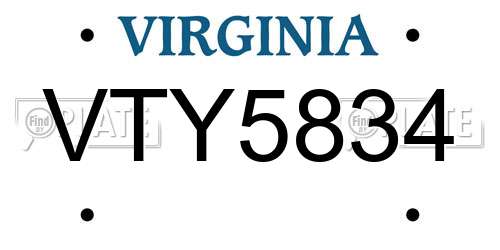 VTY5834 Virginia License Plate