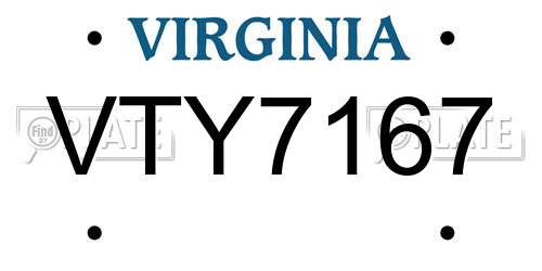 VTY7167 Virginia License Plate
