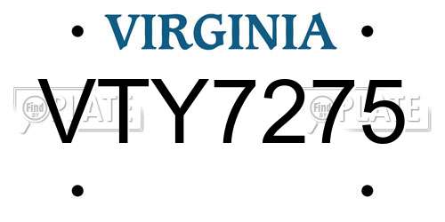 VTY7275 Virginia License Plate