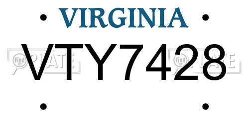 VTY7428 Virginia License Plate
