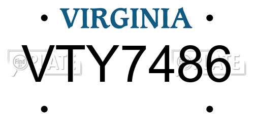 VTY7486 Virginia License Plate