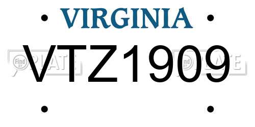 VTZ1909 Virginia License Plate