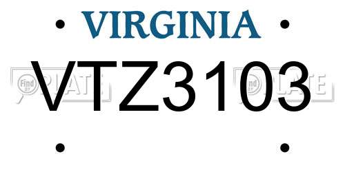 VTZ3103 Virginia License Plate