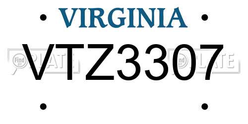 VTZ3307 Virginia License Plate