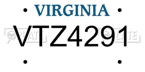 VTZ4291 Virginia License Plate