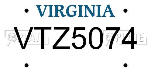 VTZ5074 Virginia License Plate