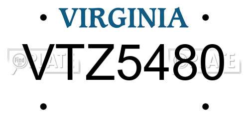 VTZ5480 Virginia License Plate