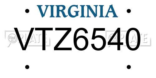 VTZ6540 Virginia License Plate