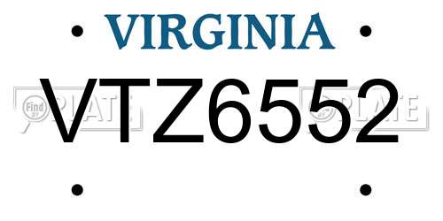 VTZ6552 Virginia License Plate