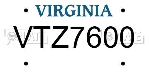 VTZ7600 Virginia License Plate