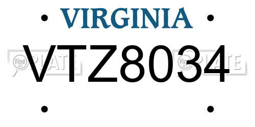 VTZ8034 Virginia License Plate