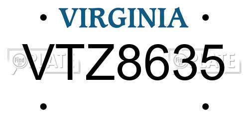 VTZ8635 Virginia License Plate