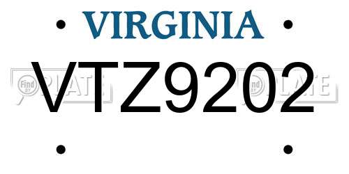 VTZ9202 Virginia License Plate
