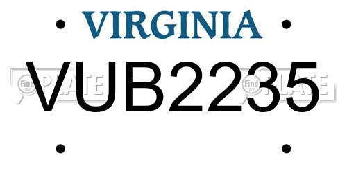 VUB2235 Virginia License Plate