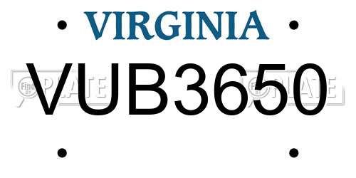 VUB3650 Virginia License Plate