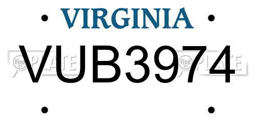 VUB3974 Virginia License Plate