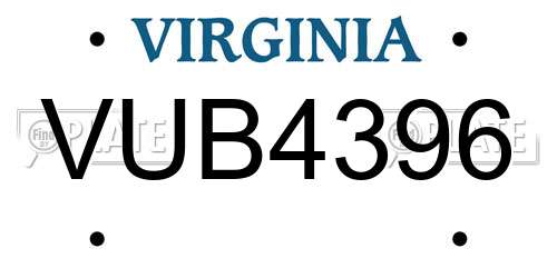 VUB4396 Virginia License Plate