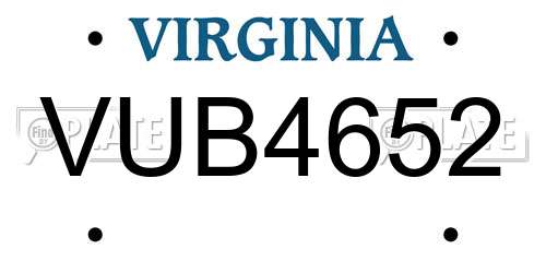 VUB4652 Virginia License Plate