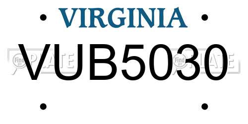 VUB5030 Virginia License Plate