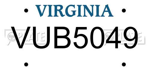 VUB5049 Virginia License Plate