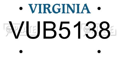 VUB5138 Virginia License Plate