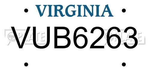 VUB6263 Virginia License Plate