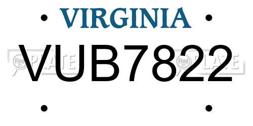 VUB7822 Virginia License Plate