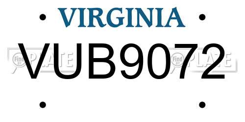 VUB9072 Virginia License Plate