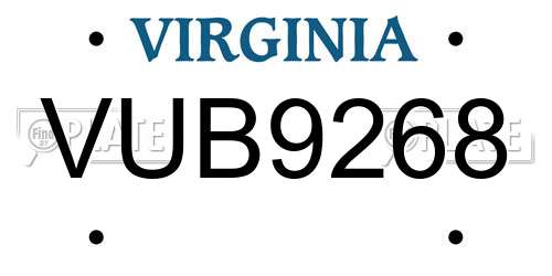 VUB9268 Virginia License Plate