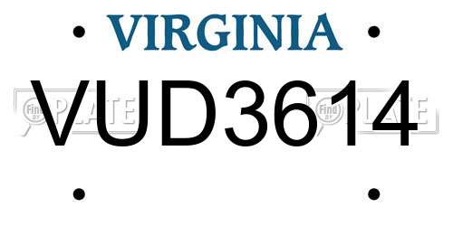 VUD3614 Virginia License Plate