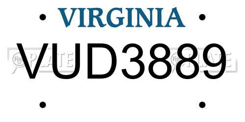 VUD3889 Virginia License Plate