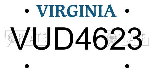 VUD4623 Virginia License Plate
