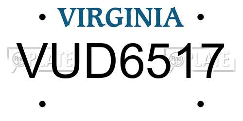 VUD6517 Virginia License Plate