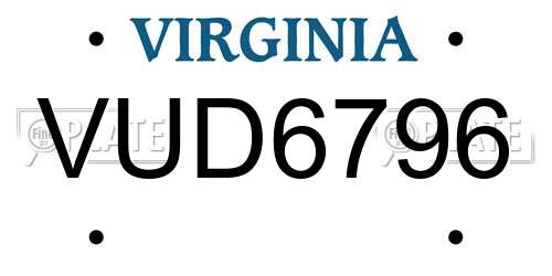 VUD6796 Virginia License Plate