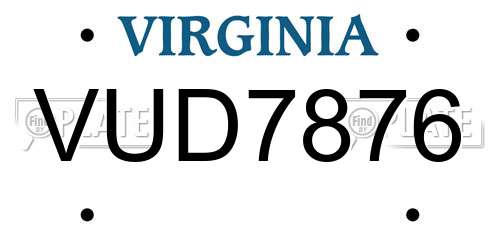 VUD7876 Virginia License Plate