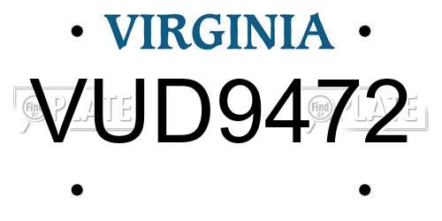 VUD9472 Virginia License Plate