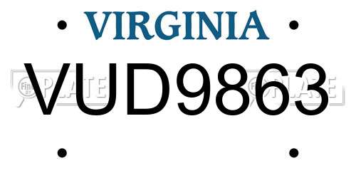 VUD9863 Virginia License Plate