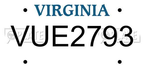 VUE2793 Virginia License Plate