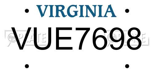 VUE7698 Virginia License Plate