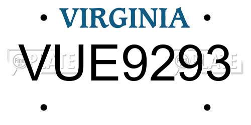 VUE9293 Virginia License Plate