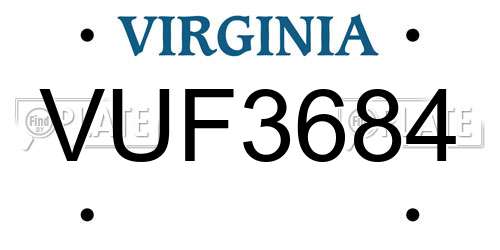 VUF3684 Virginia License Plate