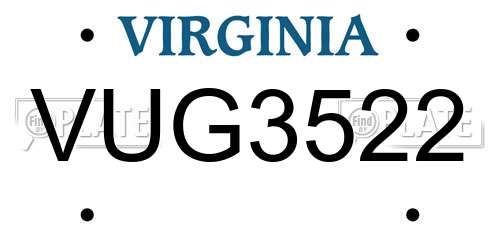 VUG3522 Virginia License Plate