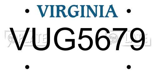 VUG5679 Virginia License Plate