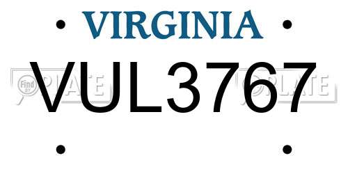 VUL3767 Virginia License Plate
