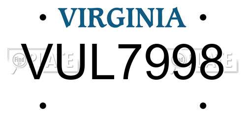 VUL7998 Virginia License Plate